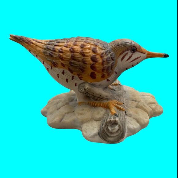 Wooden Trinket Box Marked Bay Shipping w/ Ceramic Spotted Sandpiper Bird on Top - Picture 7 of 14